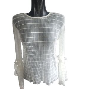 Dex White Mesh Pleat Detailed Flounce Sleeved Top